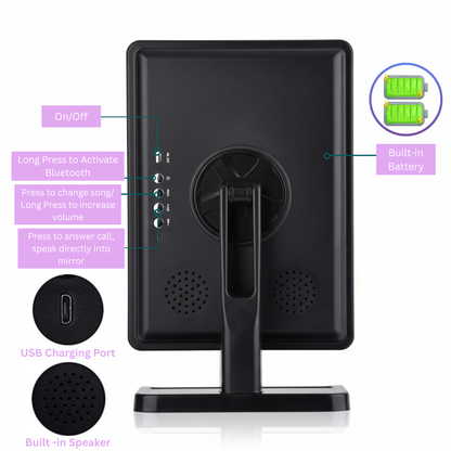 GlowWave™ Illuminated Bluetooth Vanity Mirror with Built-In Speakers