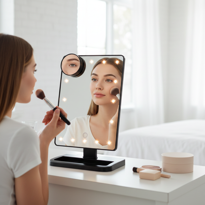 GlowWave™ Illuminated Bluetooth Vanity Mirror with Built-In Speakers